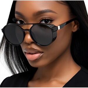 Women Fancy Aviator Sunglasses UV400 Driving Elegant Protection Dark Black Lens